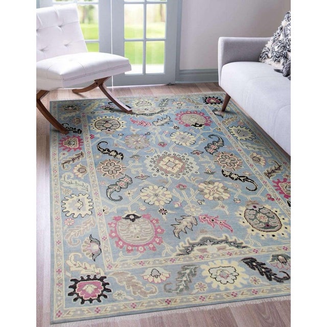 8x10 Blue Hand-Knotted Wool Floral Medallions Classic Traditional Carpet Rug For Sale In New York - Image 6 of 6