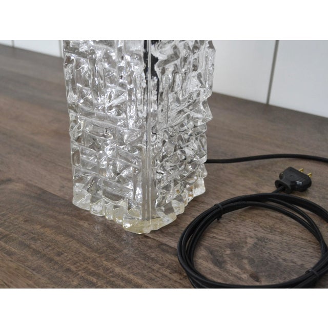 Carl Fagerlund style brutalist glass table lamp. Original cap and riser with new nickel dimmer socket and fabric cord. 5"W...