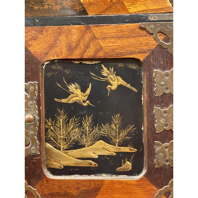 Antique Chinese Inlaid Wood Jewelry Box with Decorations in Relief, 1800s For Sale - Image 4 of 9