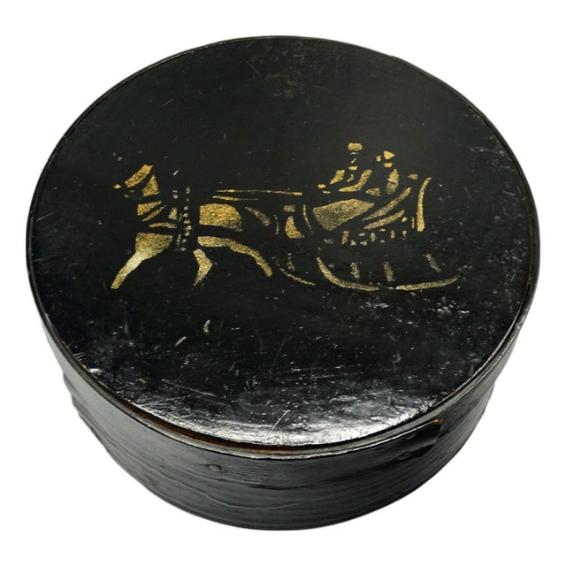 Antique Hand Painted Americana Farm House Bentwood Box For Sale