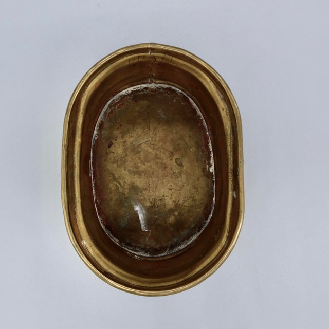 Vintage Gilt Metal Oval Cachepot Planter With Lion Head Ring Handles For Sale - Image 9 of 11