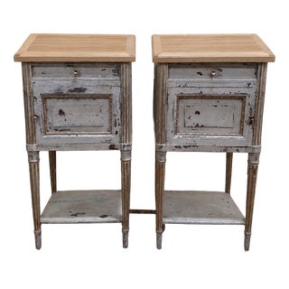 Bedside Tables in Painted Wood and Oak with Brass, 1890s, Set of 2 For Sale