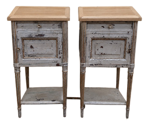 Bedside Tables in Painted Wood and Oak with Brass, 1890s, Set of 2