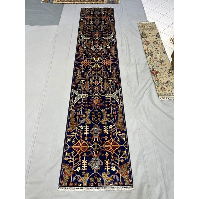 Add color and traditional character with this blue Afghan Sultani wool runner featuring a Persian Bijar-inspired design....