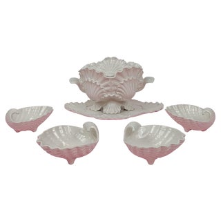 Italian Shell Soup Tureens with Bowl in White Glazed Ceramic, 1970s, Set of 5 For Sale