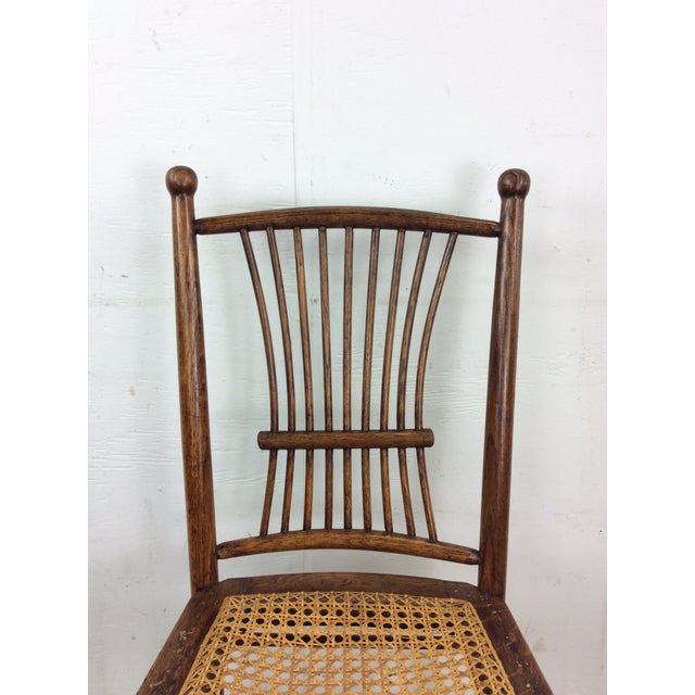1920s Antique Oak Chair With Unique Turned Wood Back and Caned Seat For Sale - Image 5 of 12