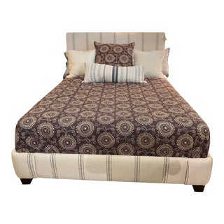 Vertical Stripe Queen Upholstered Bed For Sale