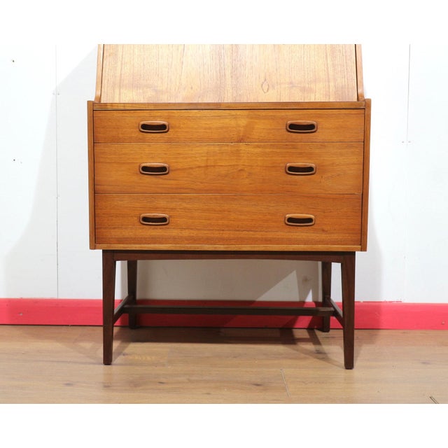 Mid Century Modern Vintage Teak Secretaire Bureau Desk Danish Style For Sale - Image 4 of 15