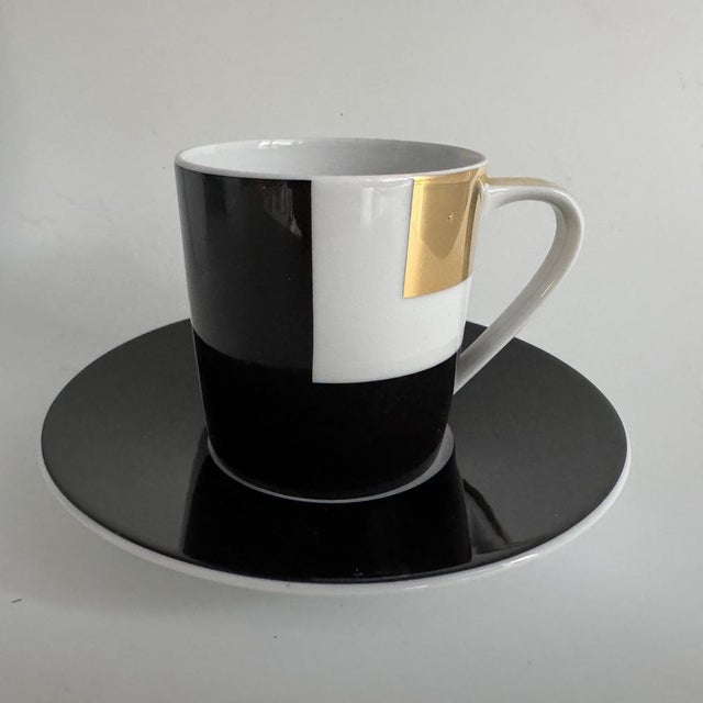 Ceramic Geometrica Black Coffee Cup and Saucer by Bulgari for Rosenthal, 1990s, Set of 2 For Sale - Image 7 of 8