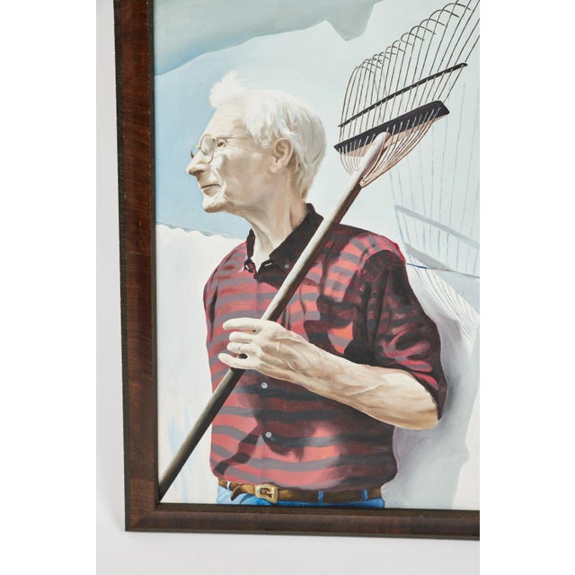 Mid 20th Century Vintage Oil Painting of a Man Holding a Rake For Sale - Image 5 of 8