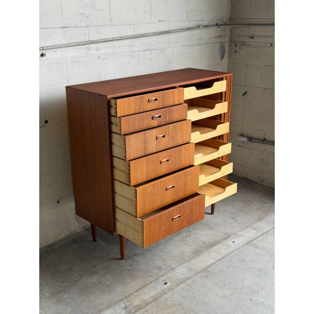 Mid-Century Modern In Style of Arne Vodder Teak Gentlemen’s Chest Wooden Highboy Dresser Denmark Mid-Century Modern 1960s For Sale - Image 3 of 9