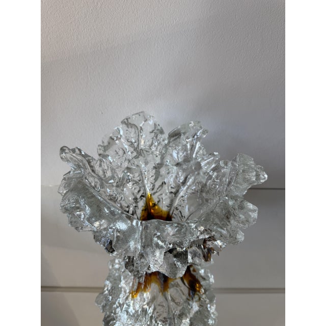 Brown Amber and Clear Ice Glass Vase with Torn Crown Rim by Pertti Santalahti for Humppila, Finland, 1970s For Sale - Image 8 of 15