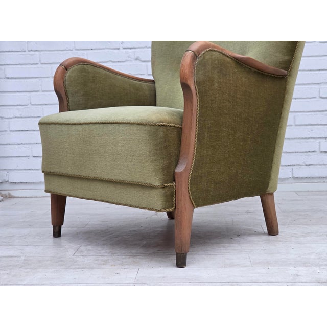 Danish Beech Highback Armchair with Velour Upholstery, 1960s For Sale - Image 4 of 18