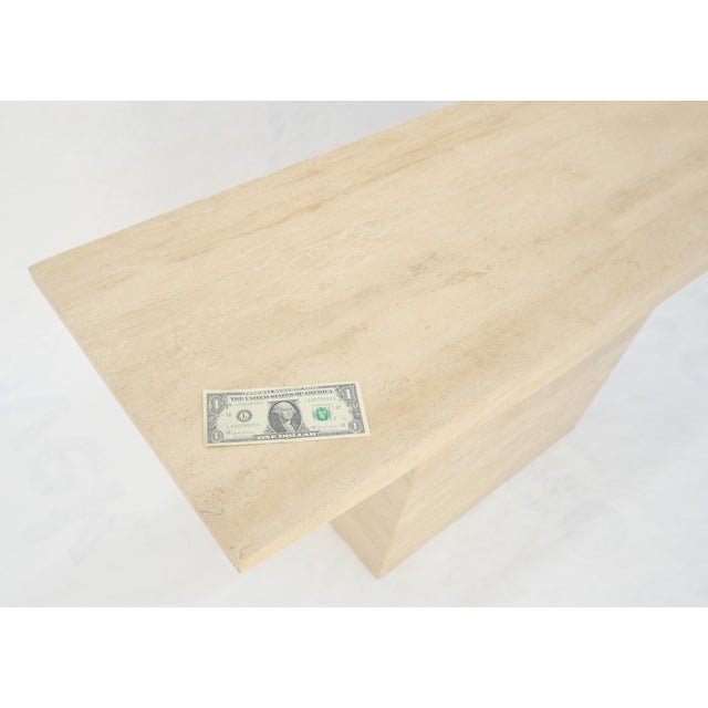 Mid-Century Modern Italian Mid Century Modern Single Pedestal Travertine Console Sofa Table MINT For Sale - Image 3 of 14