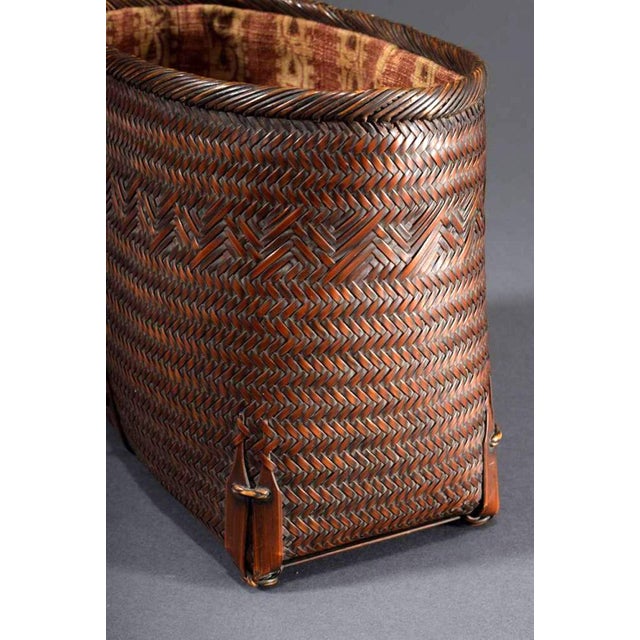 Brown Early Japanese Hand Basket with Brocade Interior by Suzuki Gengensai For Sale - Image 8 of 10