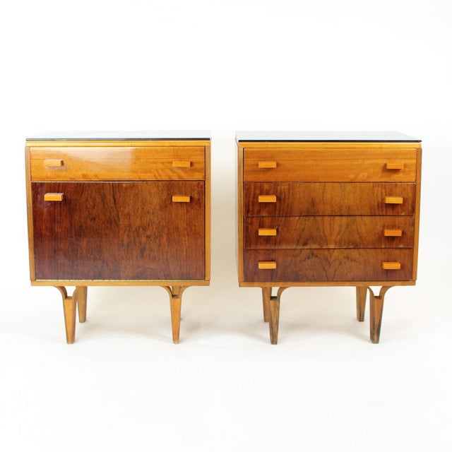 Mid-Century Modern Mid-Century Bedside Tables in Walnut and Black Glass, Former Czechoslovakia, 1960s, Set of 2 For Sale - Image 3 of 16