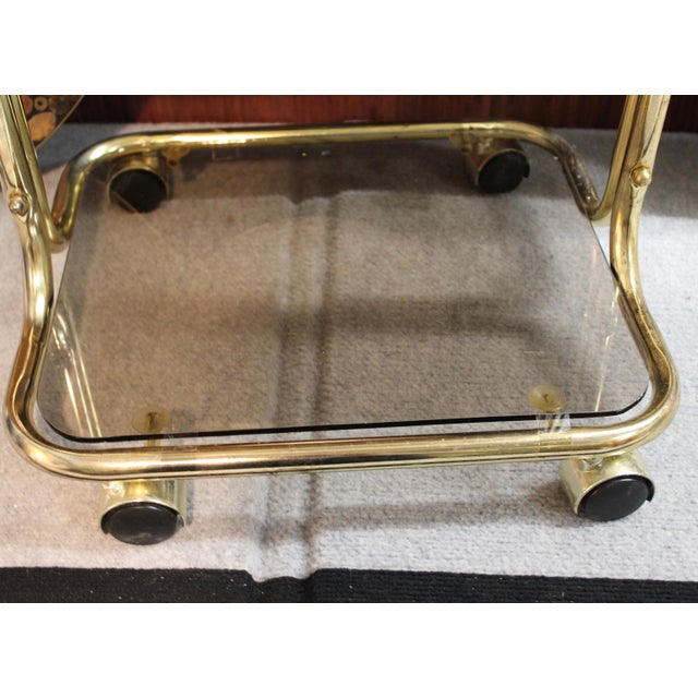1970s Small Smoked Glass and Brass Table Cart For Sale - Image 4 of 6