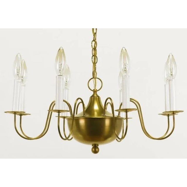 French Hand-Spun Brass Eight-Light Chandelier With Delicate Arms For Sale - Image 3 of 9