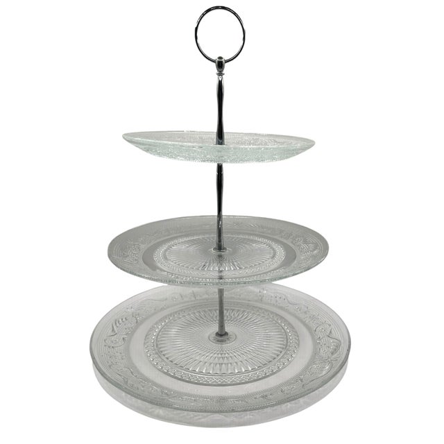 Vintage 3-Tier Pressed Glass Serving Stand For Sale - Image 4 of 12
