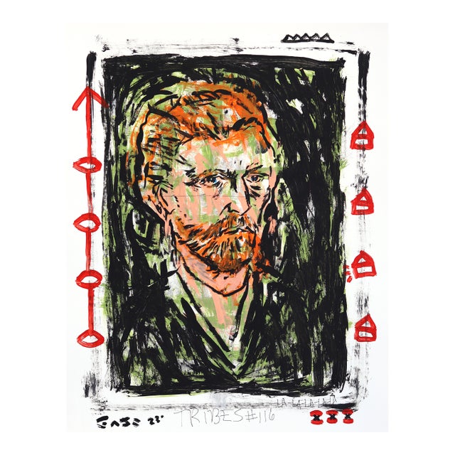 Vincent Was Here - Original Pop Art Acrylic Painting on Newspaper by Gary John For Sale
