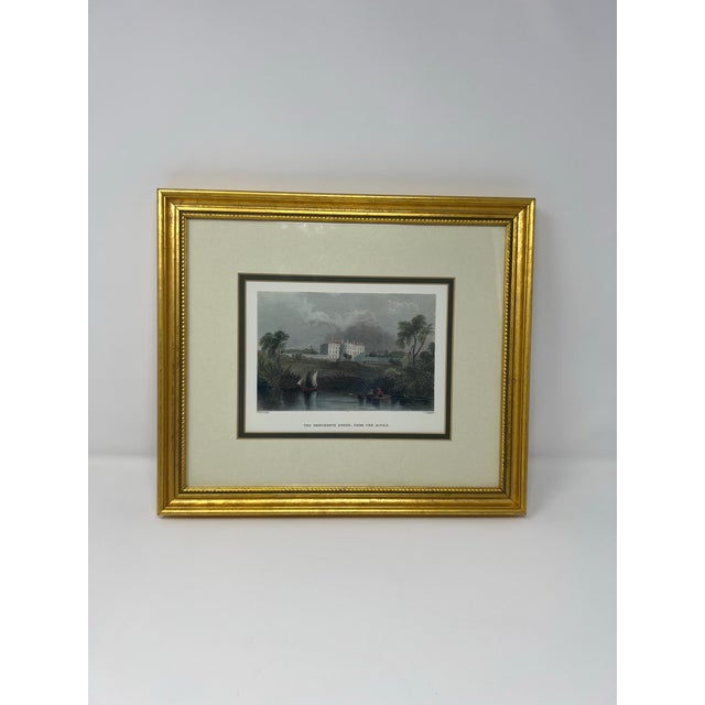 19th-century hand-colored engraving titled “The President’s House, from the River,” depicting an early view of the White...