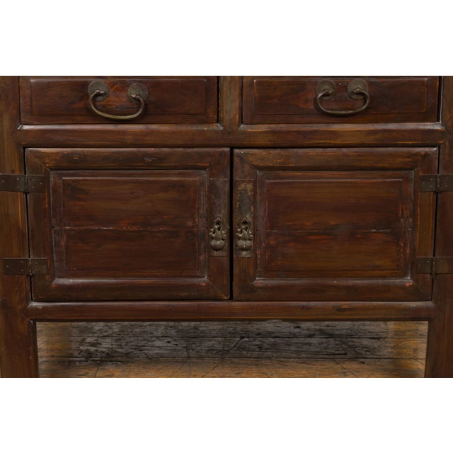 Chinese Late Qing Dynasty 1900s Brown Bedside Cabinet with Drawers and Doors For Sale - Image 10 of 13