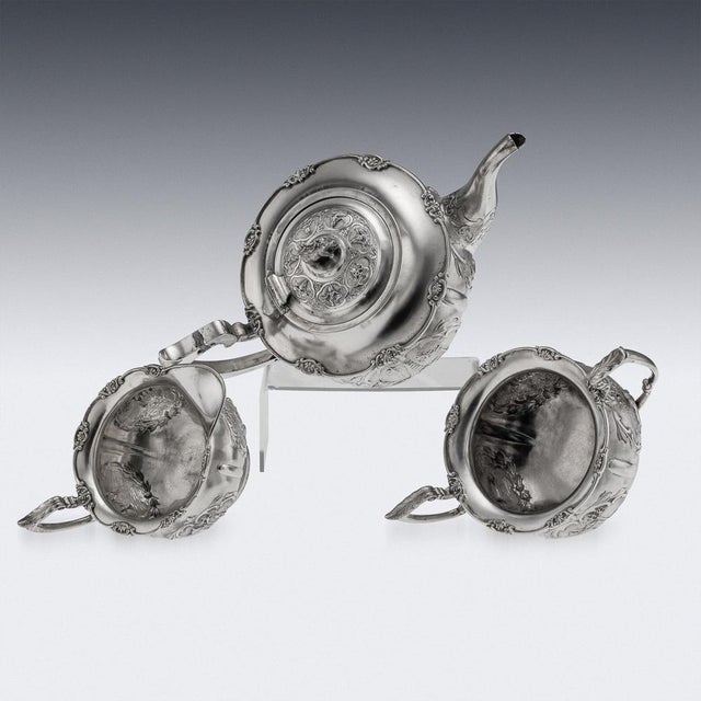 Metal Antique Indian Silver Tea Set from Bangalore, 1890, Set of 3 For Sale - Image 7 of 18
