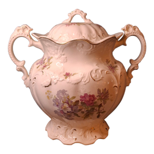 Antique Johnson Bros England Slop Jar Chamber Pot & Lid Victorian Floral Gold 12.5"