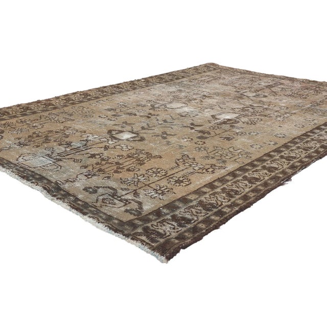 78572 Distressed Antique Persian Bakhtiari Rug, 04'03 x 05'11. Emanating rustic sensibility and weathered bucolic charm,...
