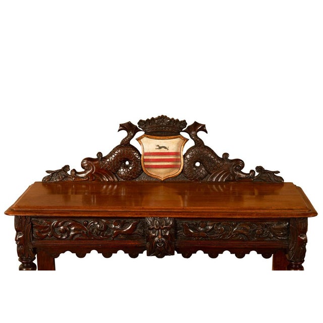 Antique Carved Oak Hall Table Skipworth Family Painted Royal Coat of Arms 1860 For Sale - Image 14 of 18