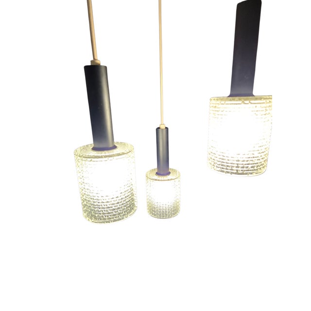 Bronze Vintage Mid-Century Modern Cylindrical Glass 3 Light Cascading Pendant Chandelier Panton Style For Sale - Image 8 of 16