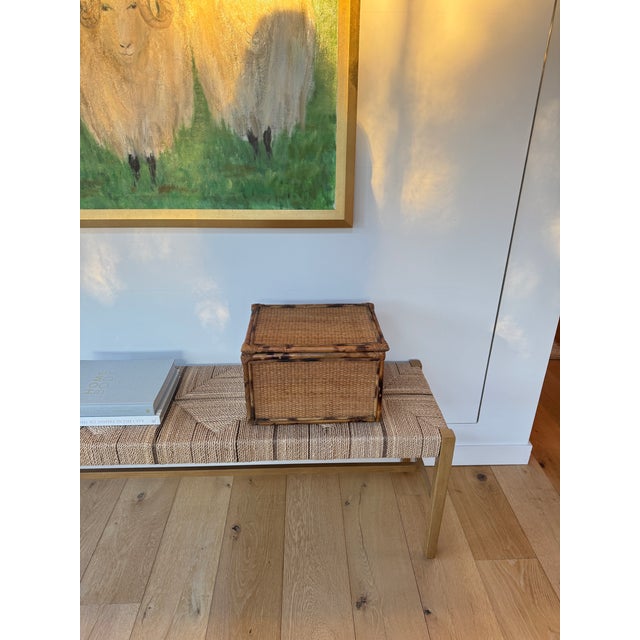 Late 20th Century Large Hinged Tortoise Bamboo and Woven Cane Storage Box For Sale - Image 4 of 8