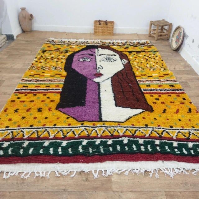 Abstract Moroccan Berber Textile Wall Art With Abstract Portrait Design For Sale - Image 3 of 7