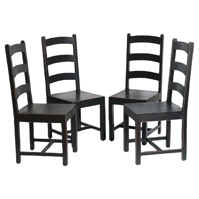 Ebonized Solid Oak Art Deco Dining Chairs, 1930s, Set of 4 For Sale