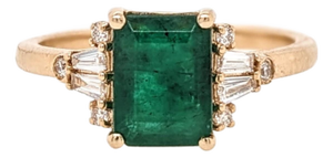 1.5ct Emerald & Diamond Ring in 14k Yellow Gold – Emerald Cut 8×6mm, Size 6.75