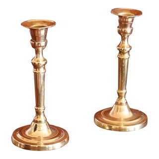 Pair of Antique English or Continental Brass Candlesticks For Sale