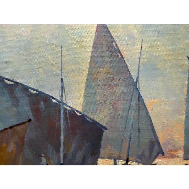 Vintage Original Evgeny Expressionism Nautical Sail Boat Oil Painting on Canvas For Sale In New York - Image 6 of 14