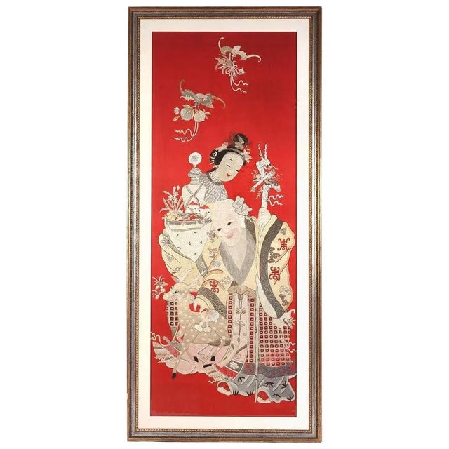 Framed Chinese Embroidery Panel of Longevity Deities For Sale - Image 13 of 13