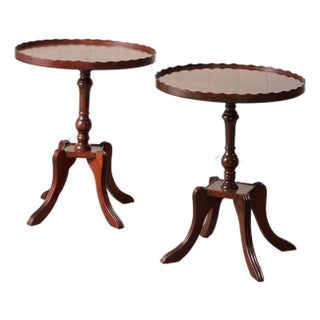 Pair English Mahogany Side Tables With Scalloped Lip (C. 1930) For Sale