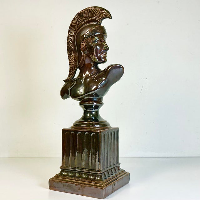 Neoclassical 1970s Vintage Folk Art Neoclassical Roman Centurion Warrior Sculpture Bust, Artist Signed For Sale - Image 3 of 14