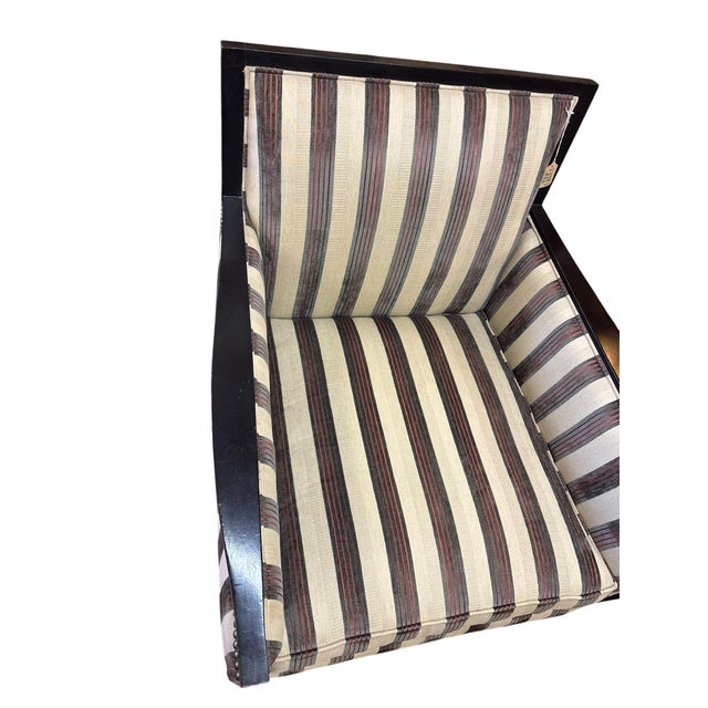 Modern Modern Club Lounge Chair With Ebony Frame and Custom Stripe Upholstery For Sale - Image 3 of 10