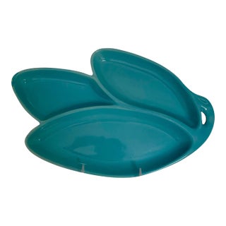 Mid-Century Modern California Pottery Aqua Divided Platter For Sale