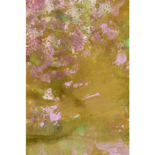 Green "View From Above / Magenta Tulips on Dark Green" Large Abstract Acrylic Painting by Simon Findlay For Sale - Image 8 of 8