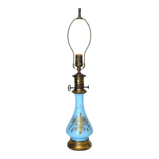Antique 19th-Century French Blue Opaline Glass Table Lamp For Sale