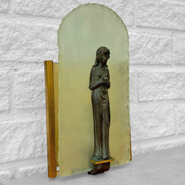 Swedish Modern Virgin Mary Wall Lamp in Brass and Frosted Glass, 1930s For Sale - Image 3 of 14