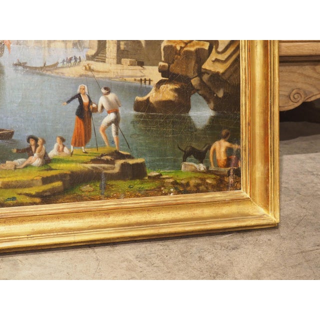 Wood 18th Century French Port Scene Oil Painting From Provence For Sale - Image 7 of 12