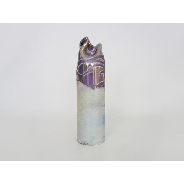 Iridescent Purple Pink Ceramic Vase by Joseph Bougère, 1989 For Sale - Image 10 of 10