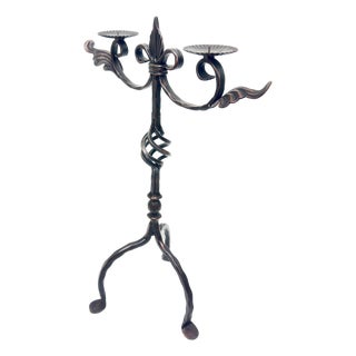 Hand Forged Iron Candelabra 23″ (59cm) Antique Copper Finish Grand Wide & Tall Centerpiece For Sale
