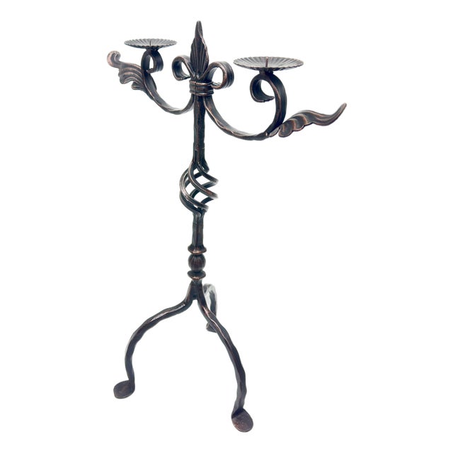 Hand Forged Iron Candelabra 23″ (59cm) Antique Copper Finish Grand Wide & Tall Centerpiece For Sale