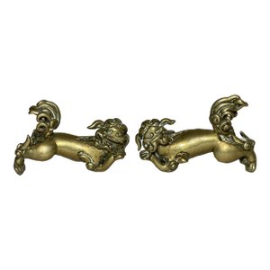 Pair of Rare Antique 18th Century Chinese Solid Bronze Foo Lion Statues Figures